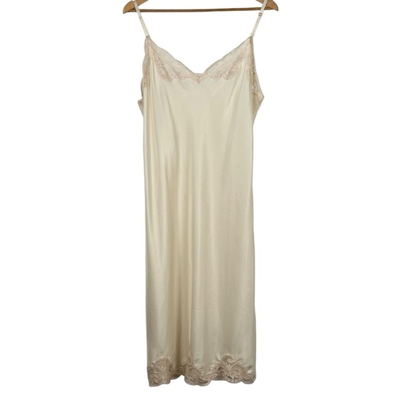 Vintage Wondermaid Non-Cling Beige Neutral Lace-Trimmed Slip Dress Size 42 - Picture 1 of 13